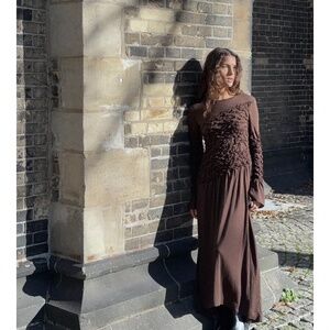 NWT Zara brown gathered midi dress
